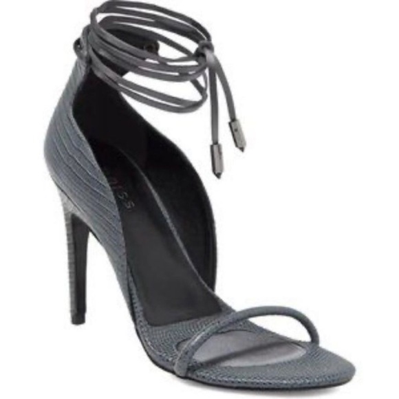 Reiss Coco ankle tie gray lizard heels in size 37 - Picture 1 of 16